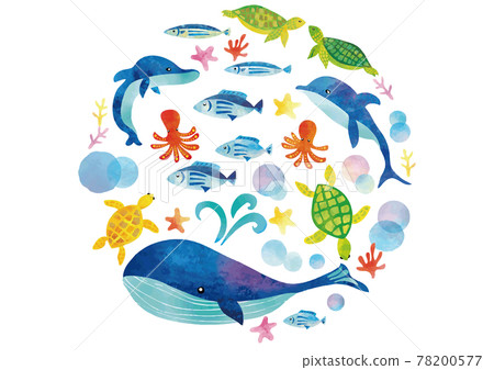 Watercolor style sea creature set Watercolor style sea creature set 78200577