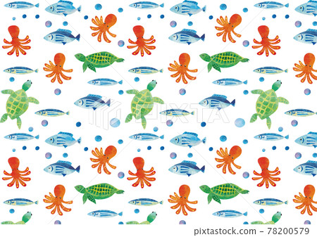 水彩風格的海洋生物圖案 78200579