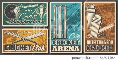 Cricket sport banners, balls, bats, wicket, player 78201162