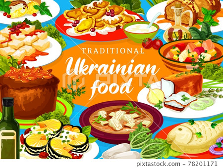 Ukrainian cuisine vector poster, Ukraine food Ukrainian cuisine vector poster, Ukraine food 78201171