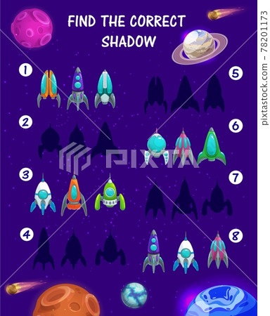 Kids maze game with spaceship silhouettes Kids maze game with spaceship silhouettes 78201173