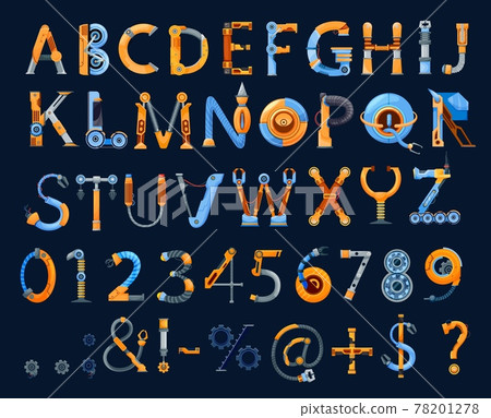 Cartoon mechanics and robots font, kids alphabet 78201278