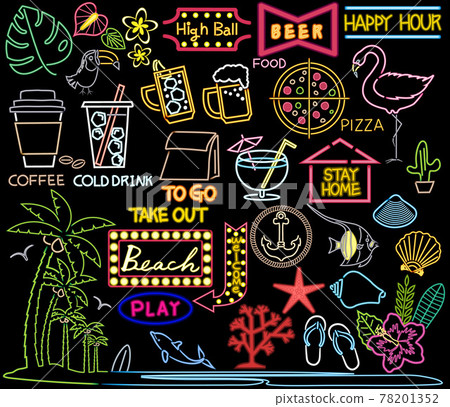 霓虹燈管風格熱帶主題插圖集 78201352