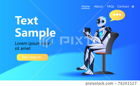 robot chatbot assistant using tablet pc modern robotic character with chat bubble artificial intelligence technology 78201527