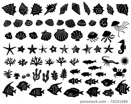 海洋生物剪影圖標集 海洋生物剪影圖標集 78201896