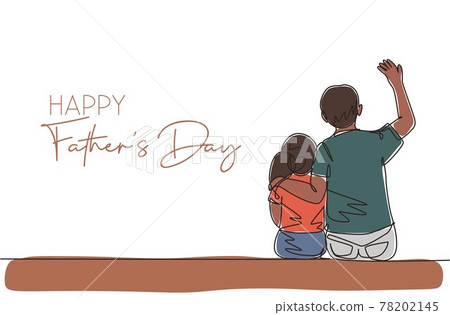 One continuous line drawing of young father siting next to daughter and talking funny story. Happy father's day concept. Greeting card with typography. Single line draw design vector illustration 78202145