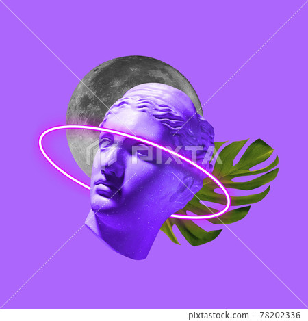 Modern conceptual artwork with ancient statue. Contemporary art collage. Modern conceptual artwork with ancient statue. Contemporary art collage. 78202336