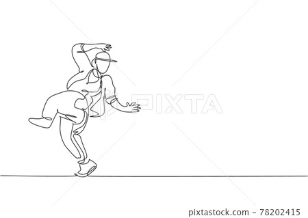 One single line drawing young modern street dancer man with tracksuit performing hip hop dance on the stage vector graphic illustration. Urban generation lifestyle concept. Continuous line draw design 78202415