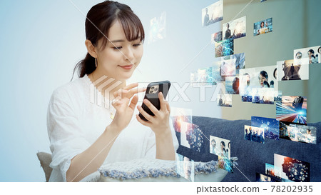 Women watching videos on their smartphones Digital content 78202935