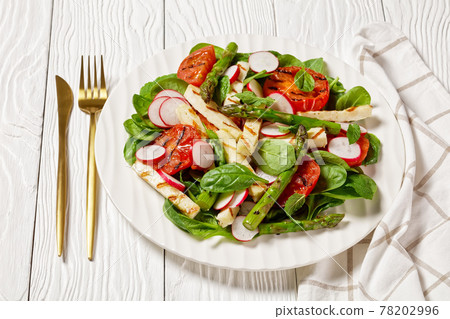 grilled Halloumi cheese, veggies and spinach salad 78202996