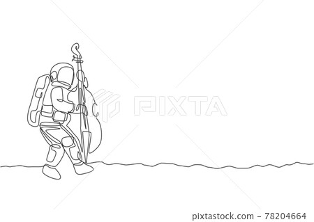 Single continuous line drawing of astronaut cellist playing cello musical instrument on moon surface. Outer space music concert concept. Trendy one line draw design vector graphic illustration Single continuous line drawing of astronaut cellist playing cello musical instrument on moon surface. Outer space music concert concept. Trendy one line draw design vector graphic illustration 78204664