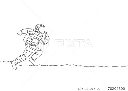 One continuous line drawing of astronaut practicing American football in deep space galaxy. Spaceman healthy fitness sport concept. Dynamic single line draw design vector illustration graphic 78204800