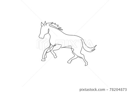 One continuous line drawing of strong cute horse. Wild animal national park conservation. Safari zoo concept. Dynamic single line draw graphic design vector illustration One continuous line drawing of strong cute horse. Wild animal national park conservation. Safari zoo concept. Dynamic single line draw graphic design vector illustration 78204873