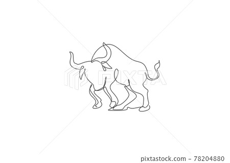 Single continuous line drawing of wild African bull. Endangered animal national park conservation. Safari zoo concept. Trendy one line draw design graphic vector illustration 78204880
