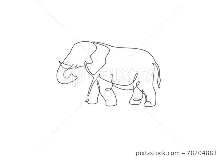 One continuous line drawing of giant African elephant. Wild animal national park conservation. Safari zoo concept. Dynamic single line draw graphic design vector illustration 78204881