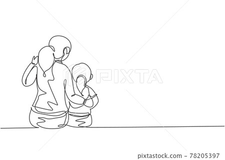 Single continuous line drawing of young mother talking with her daughter about goal and education at home. Happy family parenting concept. Trendy one line draw graphic design vector illustration Single continuous line drawing of young mother talking with her daughter about goal and education at home. Happy family parenting concept. Trendy one line draw graphic design vector illustration 78205397