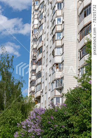 Zelenograd - an eco friendly area in Moscow, Russia. High-rise building surrounded by trees 78205732