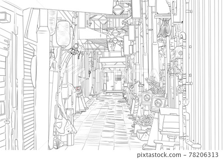 Alley line drawing of drinking street - Stock Illustration [78206313 ...