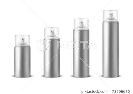 Vector 3d Realistic Silver Aluminum Blank Spray Can, Bottle, Transparent Lid Set Isolated. Small, Medium, Big Size. Design Template, Sprayer Can, Mock up, Package, Advertising, Hairspray, Deodorant 78206670