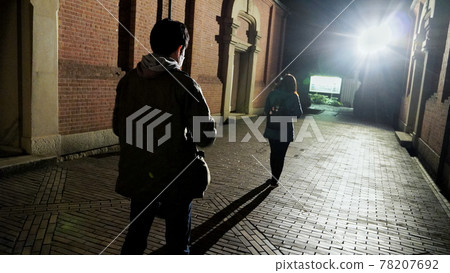 A suspicious man chasing a woman on a dark night road A suspicious man chasing a woman on a dark night road 78207692