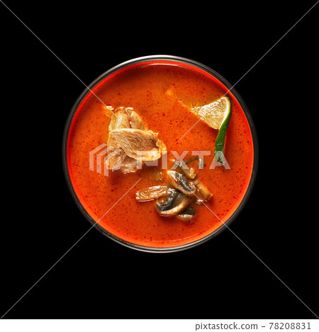 Tom Yum Gai ban,spicy and sour chicken soup, top view Tom Yum Gai ban,spicy and sour chicken soup, top view 78208831
