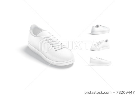 Blank white leather sneakers with lace mockup, different views 78209447