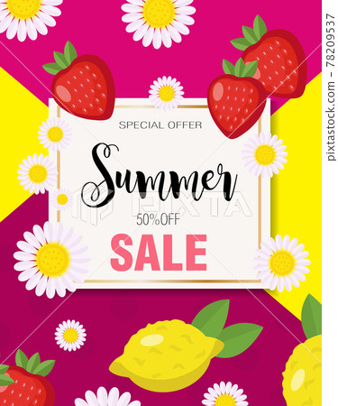Summer sale poster background with beautiful yellow lemons. Vector summertime concept. Special offer promotion template for your design Summer sale poster background with beautiful yellow lemons. Vector summertime concept. Special offer promotion template for your design 78209537