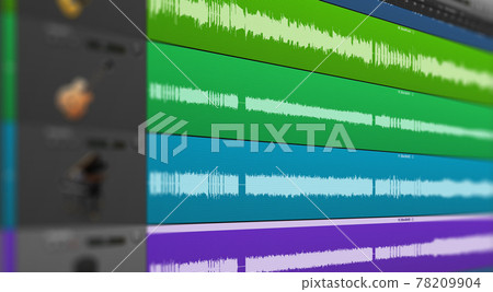 Image of multitrack sound audio wave on monitor. Recording, Mixing, and mastering in studio. Image of multitrack sound audio wave on monitor. Recording, Mixing, and mastering in studio. 78209904