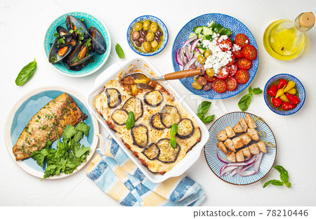 Assorted traditional Greek dishes from above 78210446