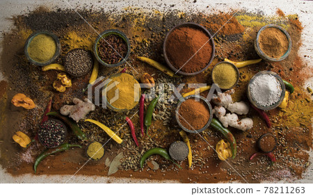 Aromatic spices and Still Life background 78211263