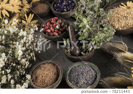 Natural remedy, healing herbs background 78211443