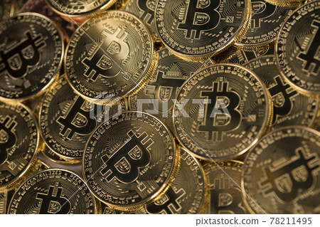 Virtual money, Currency. Bitcoin coins, financial chart 78211495