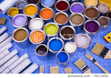 Colorful paint cans set, Painting background Colorful paint cans set, Painting background 78211682