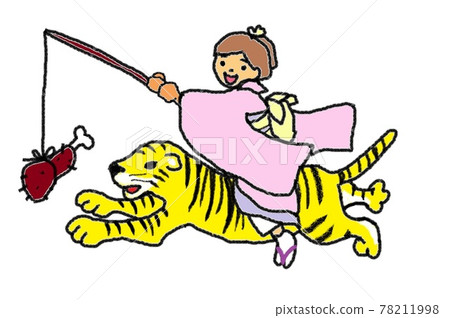 Girl riding a tiger in a kimono Girl riding a tiger in a kimono 78211998