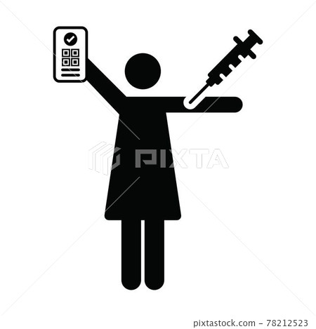 Vaccine report card icon vector with female pictogram symbol for medical and healthcare covid certificate in a glyph illustration Vaccine report card icon vector with female pictogram symbol for medical and healthcare covid certificate in a glyph illustration 78212523