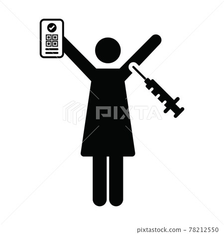 Digital vaccine passport icon vector with female pictogram symbol for medical and healthcare covid certificate in a glyph illustration Digital vaccine passport icon vector with female pictogram symbol for medical and healthcare covid certificate in a glyph illustration 78212550