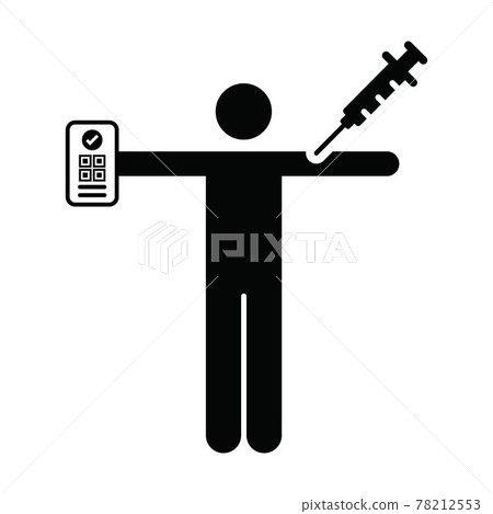 Vaccine passport icon vector with male pictogram symbol for medical and healthcare covid certificate in a glyph illustration 78212553