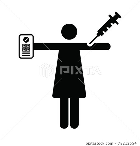 Vaccine passport icon vector with female pictogram symbol for medical and healthcare covid certificate in a glyph illustration 78212554