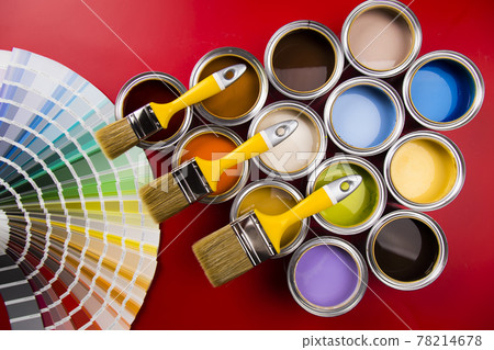 Palette of paint samples and paintbrush Palette of paint samples and paintbrush 78214678