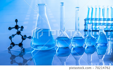 Laboratory beakers,Science experiment, blue background Laboratory beakers,Science experiment, blue background 78214762