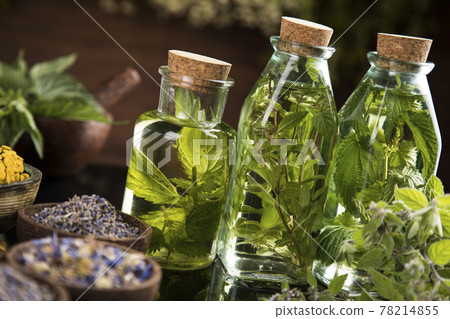 Oil, Natural remedy, healing herbs background Oil, Natural remedy, healing herbs background 78214855