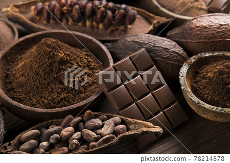 Assorted chocolate bar, candy sweet, cocoa pod 78214878