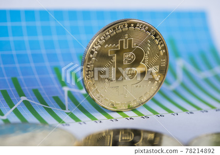 Virtual money, Currency. Bitcoin coins, financial chart Virtual money, Currency. Bitcoin coins, financial chart 78214892