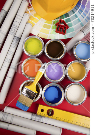 Paint can and paintbrush, Rainbow colors 78214911