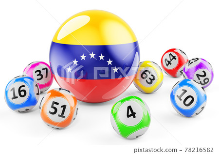Lotto balls with Venezuelan flag. Lottery in Venezuela concept, 3D rendering 78216582