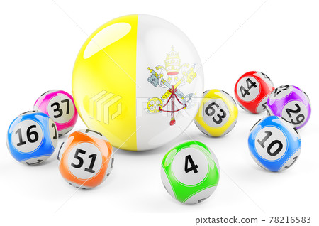 Lotto balls with Vatican flag. Lottery in Vatican concept, 3D rendering 78216583