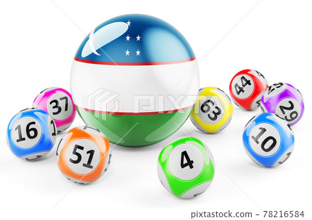 Lotto balls with Uzbek flag. Lottery in Uzbekistan concept, 3D rendering 78216584