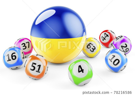 Lotto balls with Ukrainian flag. Lottery in Ukraine concept, 3D rendering 78216586