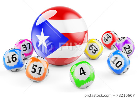 Lotto balls with Puerto Rican flag. Lottery in Puerto Rico concept, 3D rendering Lotto balls with Puerto Rican flag. Lottery in Puerto Rico concept, 3D rendering 78216607
