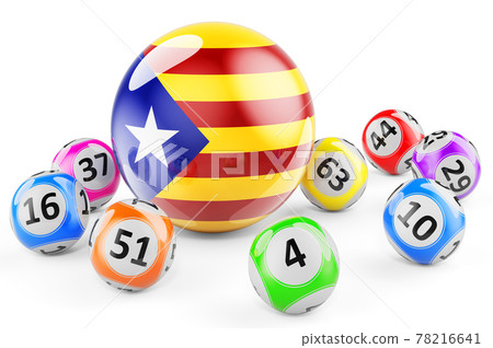 Lotto balls with Catalan flag. Lottery in Catalonia concept, 3D rendering Lotto balls with Catalan flag. Lottery in Catalonia concept, 3D rendering 78216641